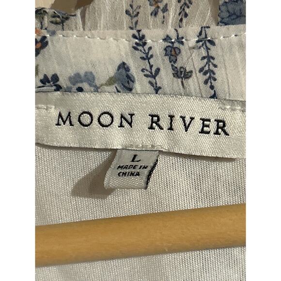 White and Blue Whimsical Floral Prairie Maxi Dress - Picture 7 of 9